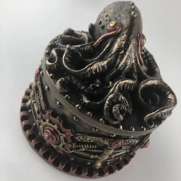 Decorative Bronze Finish Steampunk Octopus Trinket Box Kraken Norse Sea Monster - Picture 3 of 9